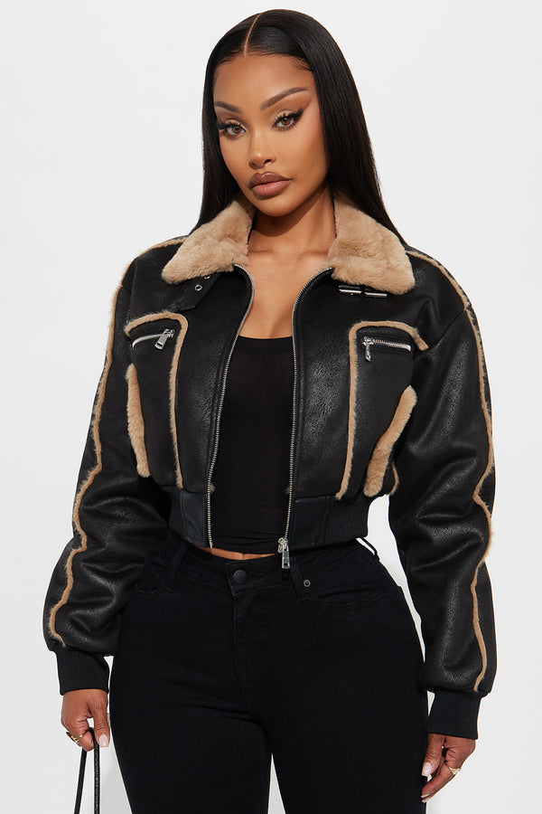 Fashion Nova Fair Games Cropped Jacket - Khaki/combo