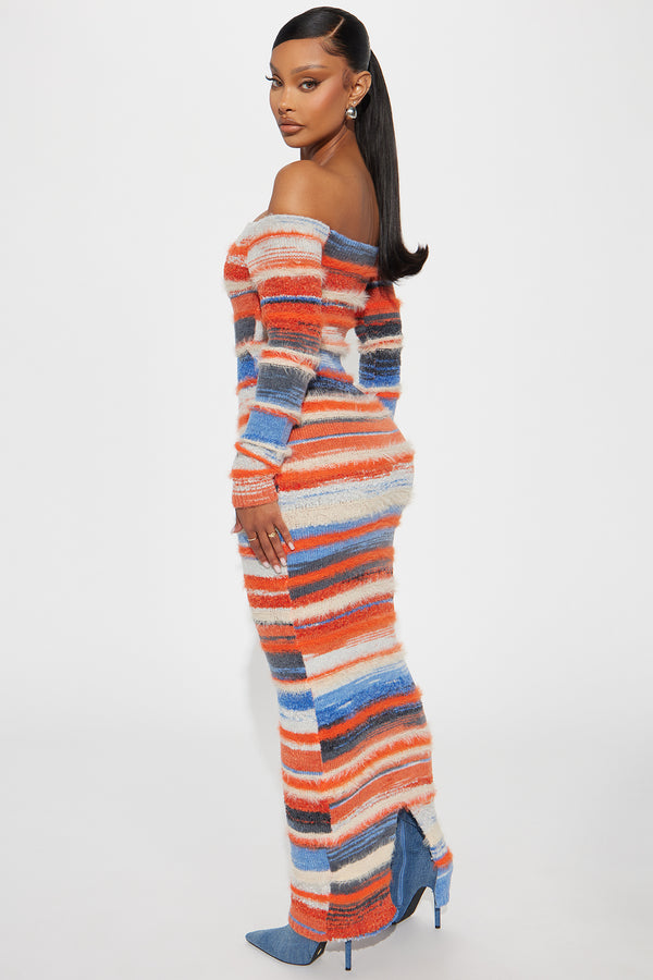 Fashion Nova Faye Sweater Maxi Dress - Orange/combo