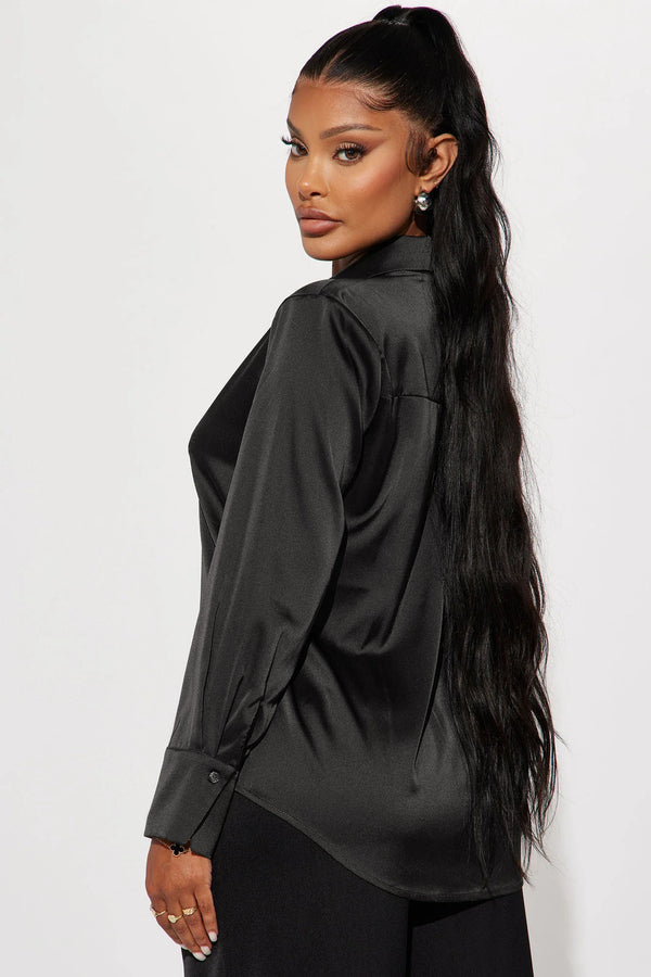 Fashion Nova Feelin' Popular Satin Shirt - Black