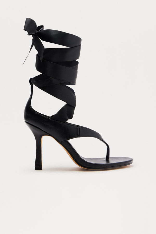 Fashion Nova Felia Ribbon Wrap Up Heels - Black