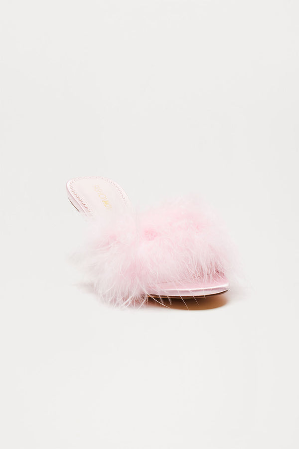 Fashion Nova Fluffy Feather Kitten Heels - Pink