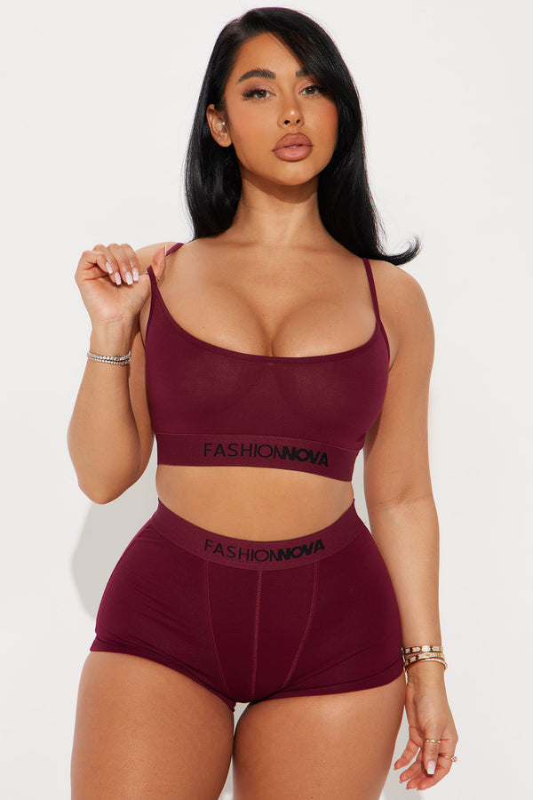 Fashion Nova FN Mood Cami And Boxer Set - Wine