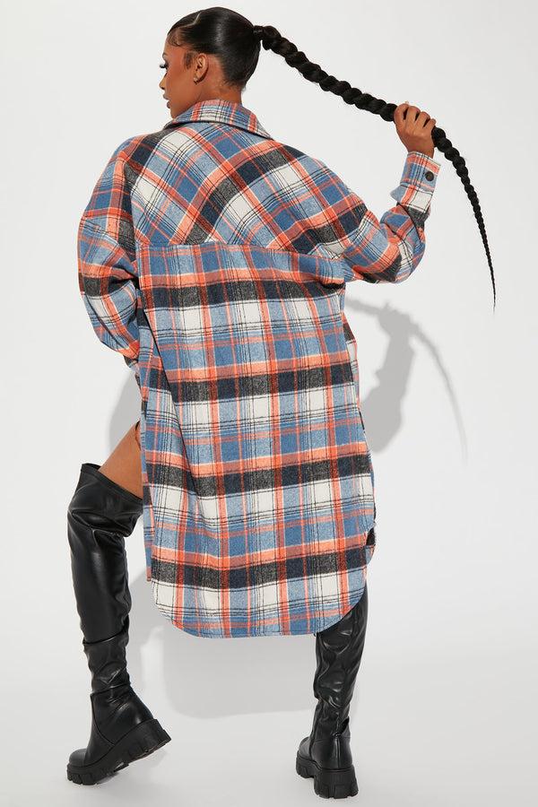 Fashion Nova Get Lost Plaid Shacket - Orange/combo