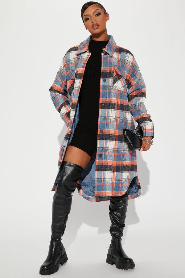 Fashion Nova Get Lost Plaid Shacket - Orange/combo