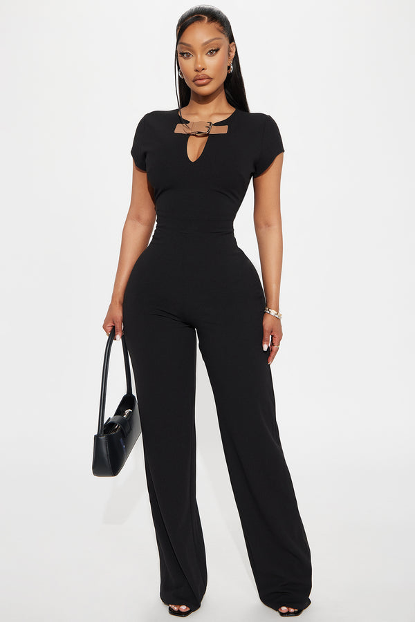 Fashion Nova Harper Buckle Jumpsuit - Black
