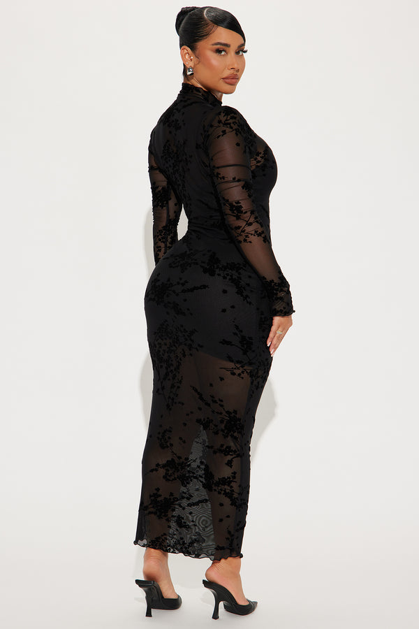 Fashion Nova In Full Bloom Mesh Maxi Dress - Black