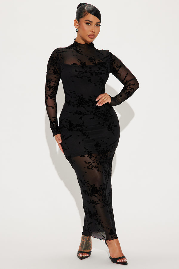 Fashion Nova In Full Bloom Mesh Maxi Dress - Black