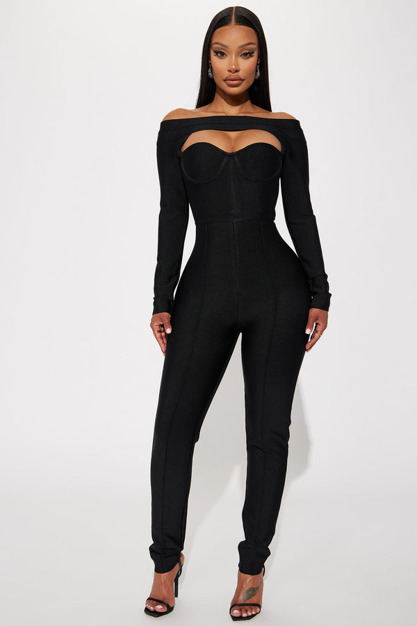 Fashion Nova In My Element Bandage Jumpsuit - Black