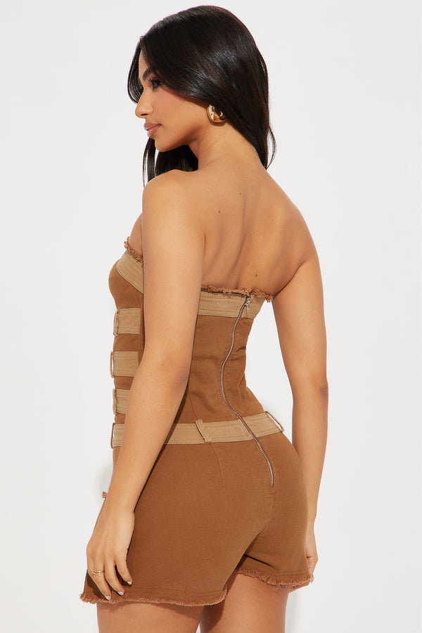 Fashion Nova In The Loop Romper - Khaki/combo