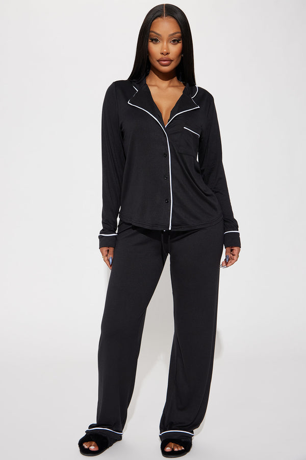 Fashion Nova In The Morning PJ Pant Set - Black