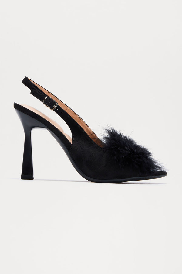 Fashion Nova Isha Faux Fur Slingback Pumps - Black