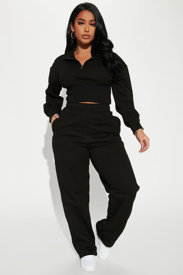 Fashion Nova Its Always Casual Pant Set - Black