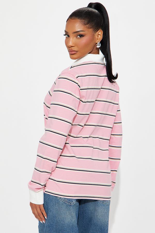 Fashion Nova Jazz Long Sleeve Polo Top - Pink/combo