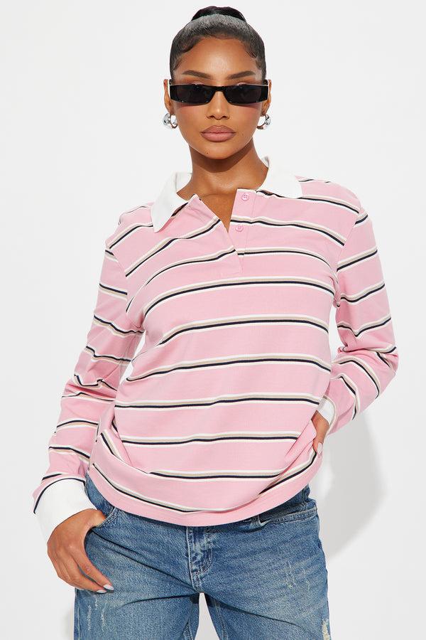 Fashion Nova Jazz Long Sleeve Polo Top - Pink/combo