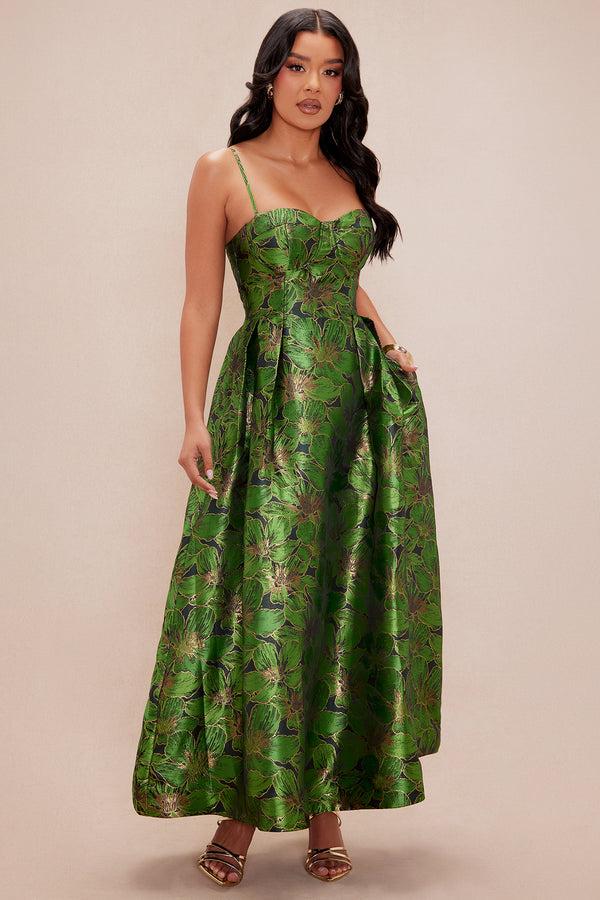 Fashion Nova Jessica Jacquard Midi Dress - Green