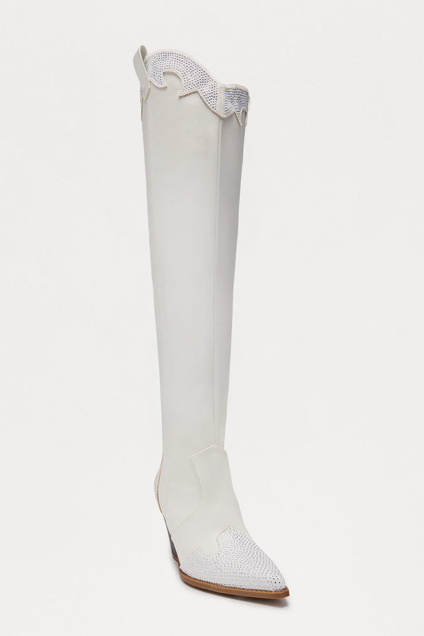 Fashion Nova Joe Rhinestone Cowboy Boots - White