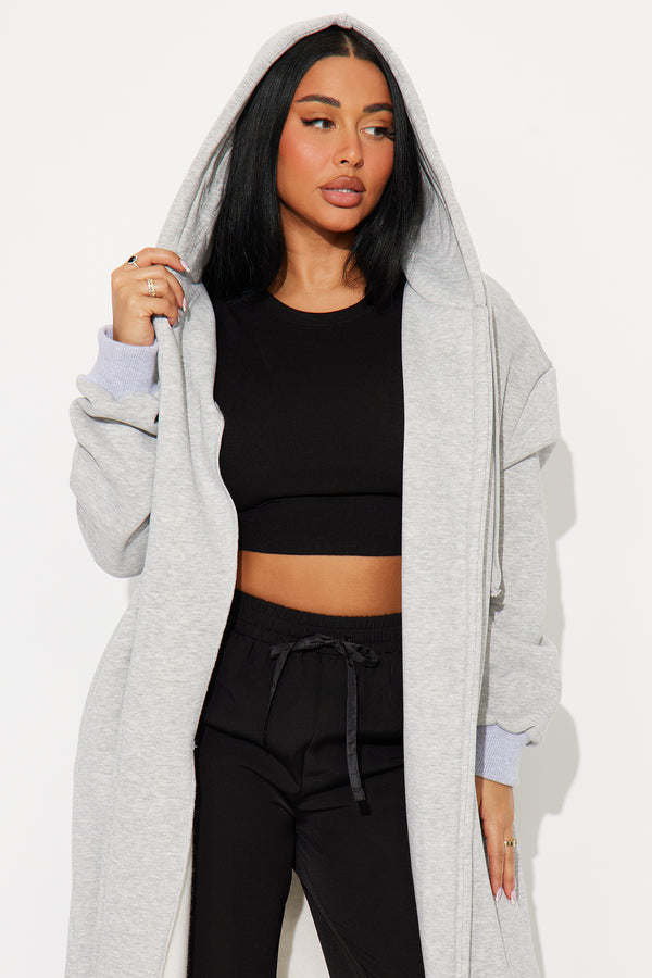 Fashion Nova Jolie Cozy Fleece Trench - Heather Grey