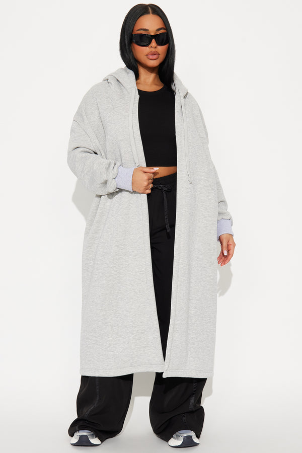 Fashion Nova Jolie Cozy Fleece Trench - Heather Grey