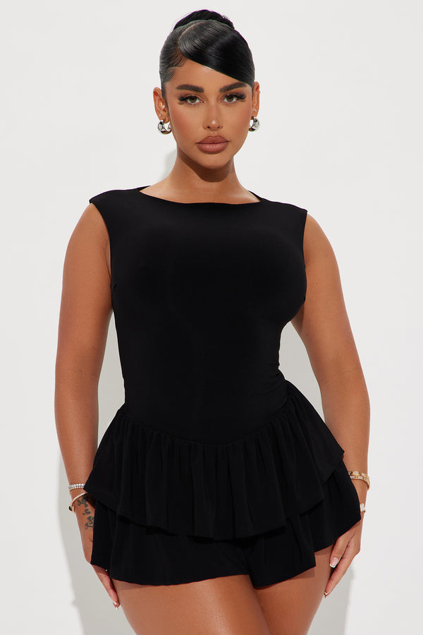 Fashion Nova Just A Girl Romper - Black
