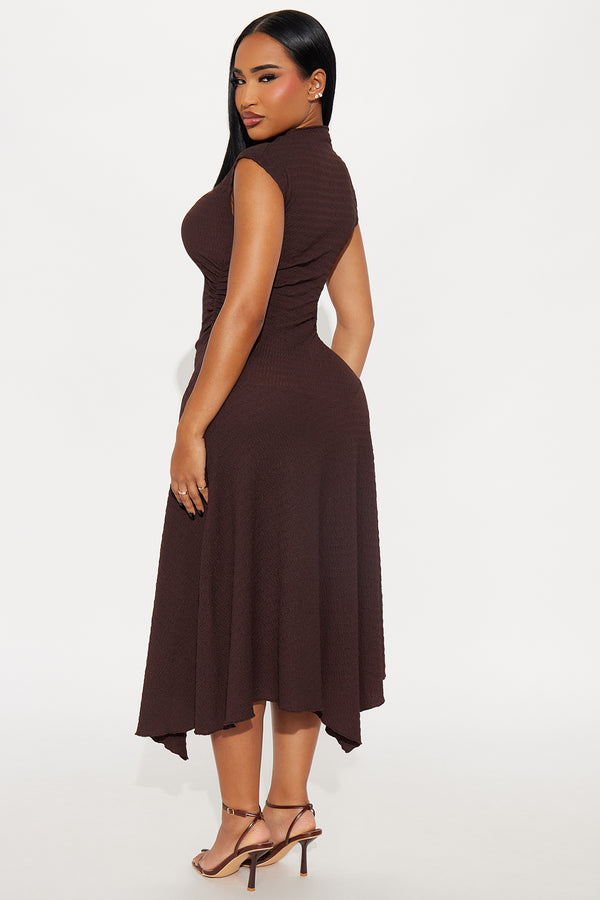Fashion Nova Kalina Textured Midi Dress - Brown
