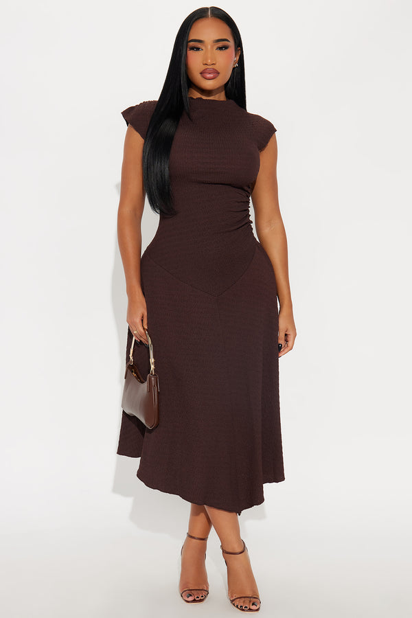 Fashion Nova Kalina Textured Midi Dress - Brown