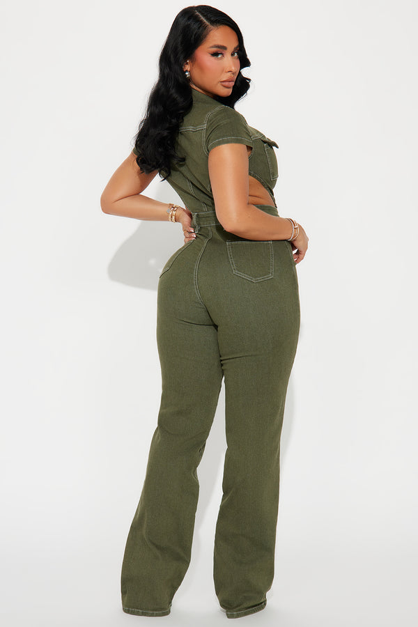 Fashion Nova Kamaria Denim Jumpsuit - Olive