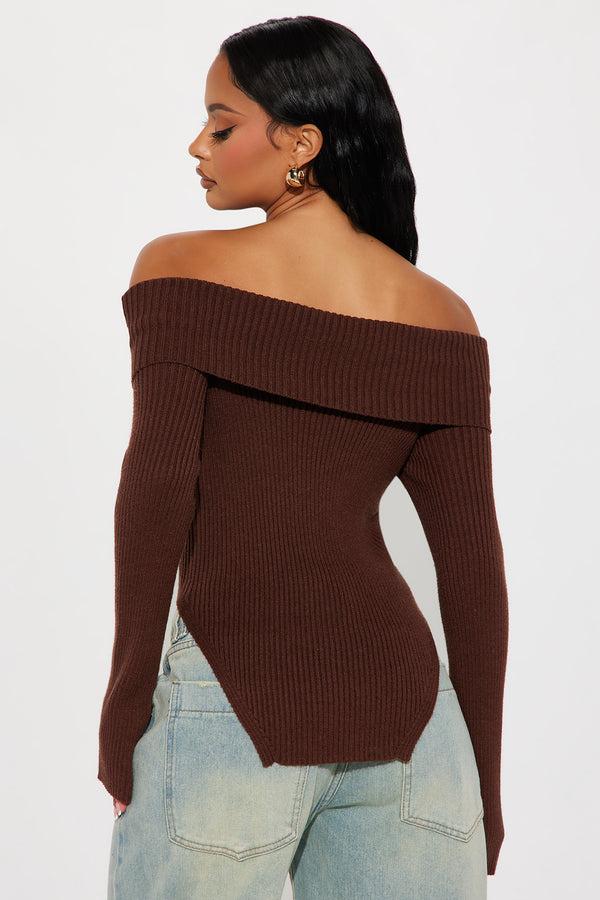 Fashion Nova Karma Off Shoulder Sweater - Chocolate