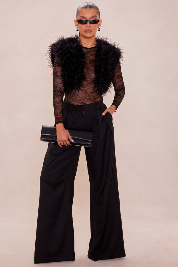 Fashion Nova Katherine Feather Top - Black