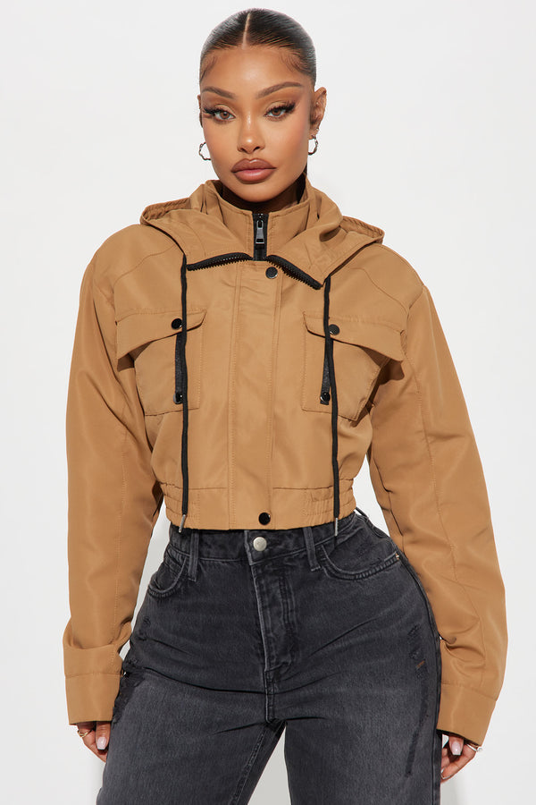 Fashion Nova Kelsie Hooded Cropped Jacket - Khaki