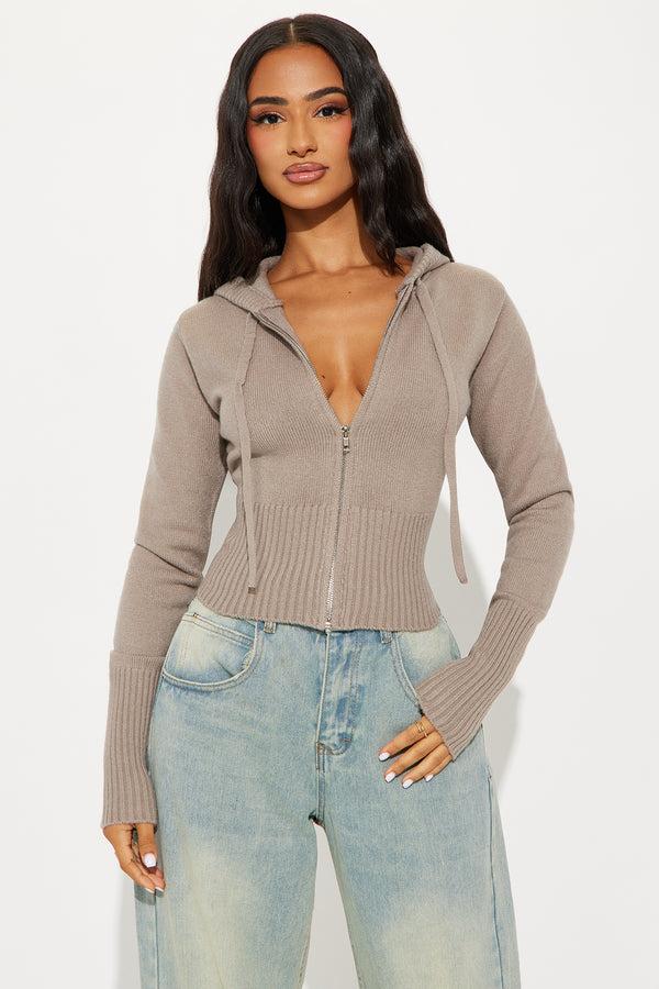 Fashion Nova Lana Zip Up Sweater - Oatmeal