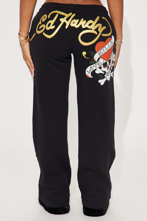Fashion Nova Love Kills Ed Hardy Pant - Black