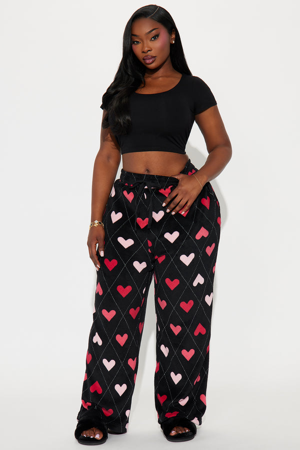 Fashion Nova Love Story Plush PJ Pants - Black/Pink