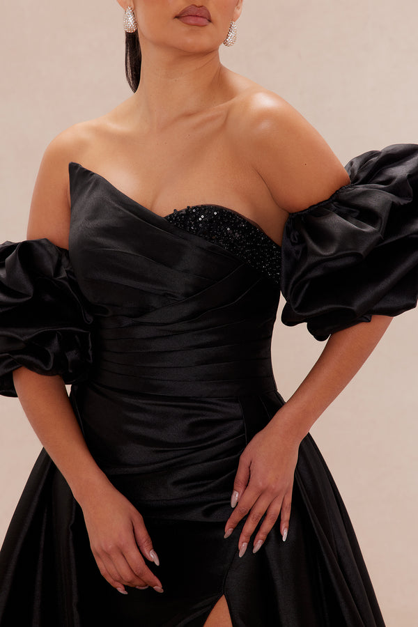 Fashion Nova Lovers Lane Taffeta Gown - Black