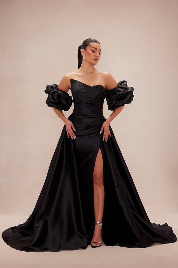 Fashion Nova Lovers Lane Taffeta Gown - Black