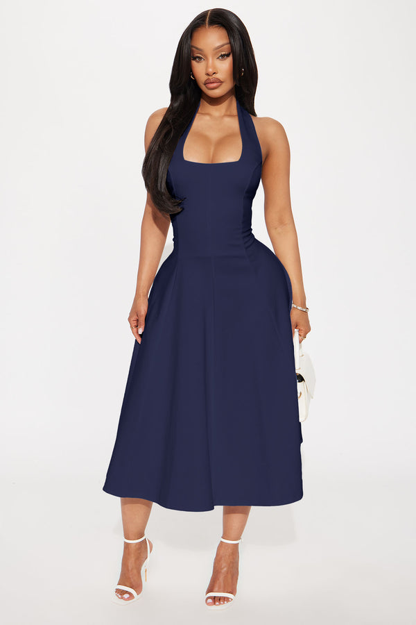 Fashion Nova Mabel Ponte Midi Dress - Navy