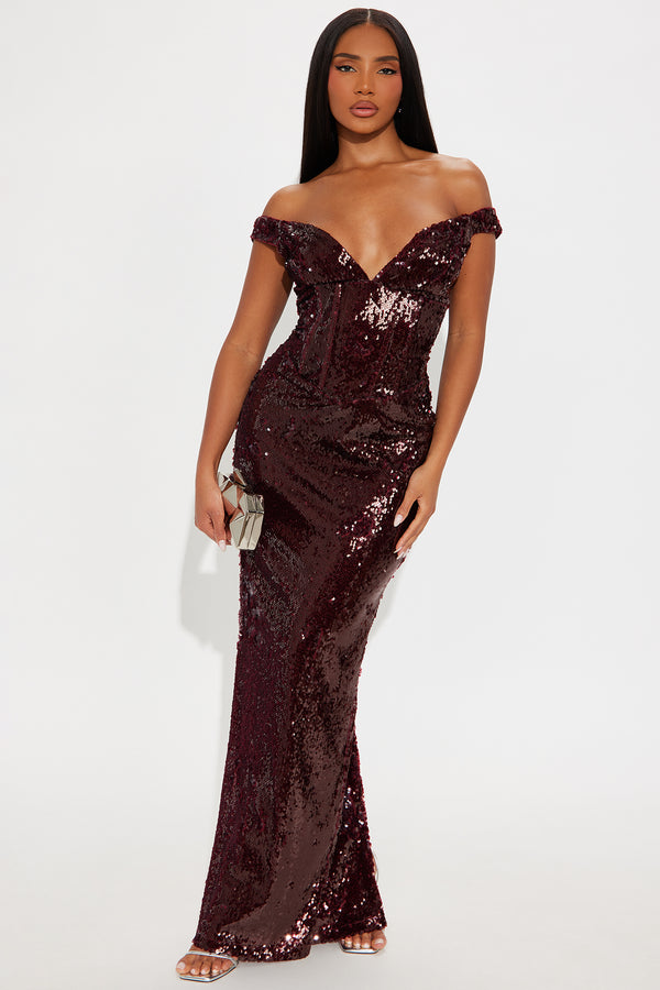 Fashion Nova Marielle Sequin Gown - Burgundy