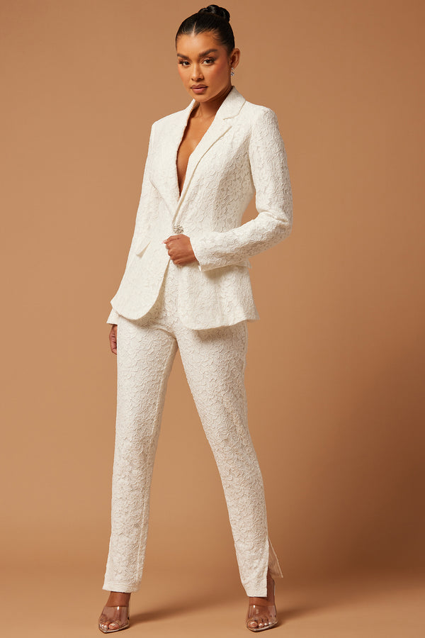 Fashion Nova Melanie Lace Pant Suit Set - White