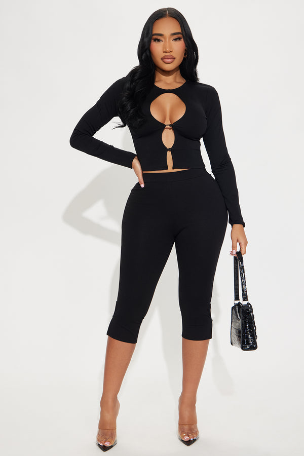 Fashion Nova Mia Date Night Capri Pant Set - Black