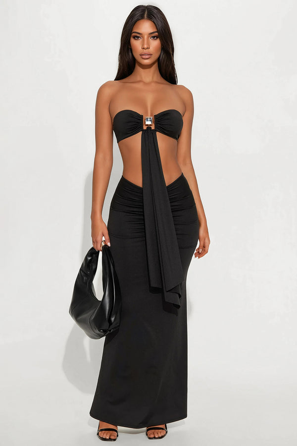 Fashion Nova Midnight Waves Maxi Skirt Set - Black