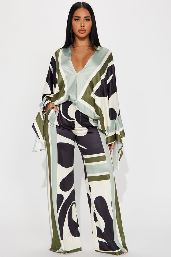 Fashion Nova Missed You Pant Set - Sage/combo