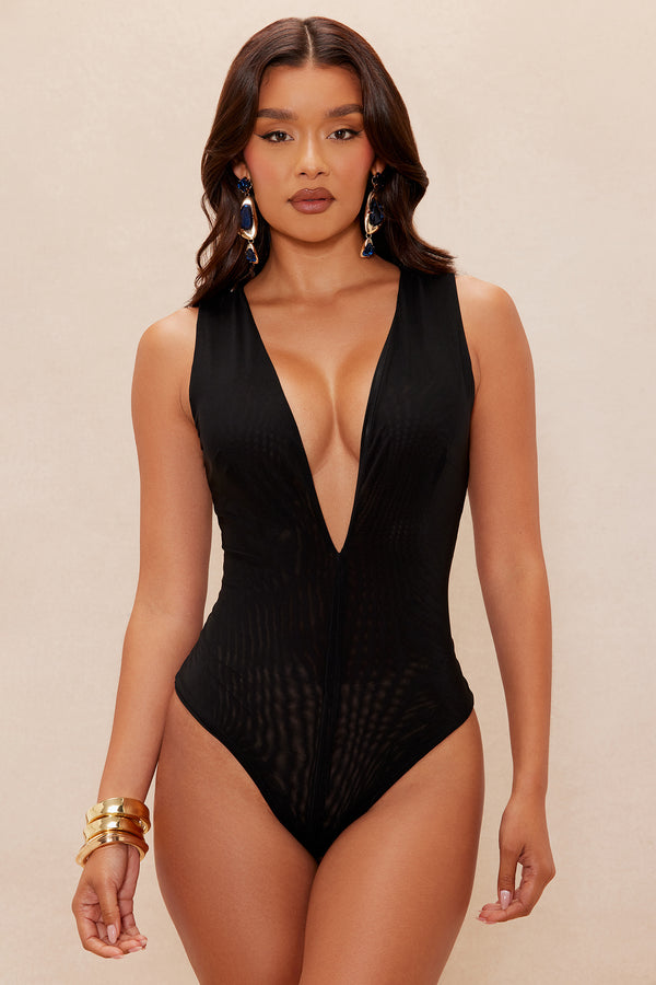 Fashion Nova Mona Sheer Mesh Bodysuit - Black
