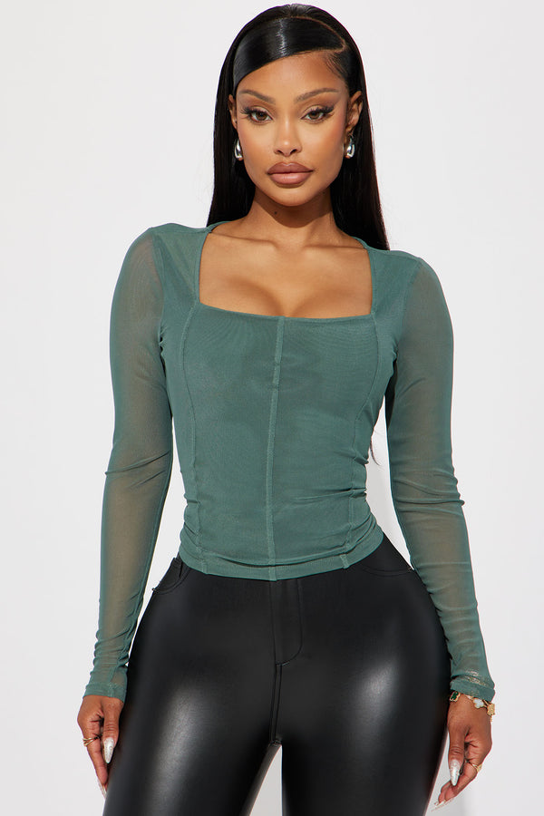 Fashion Nova Monroe Mesh Top - Green