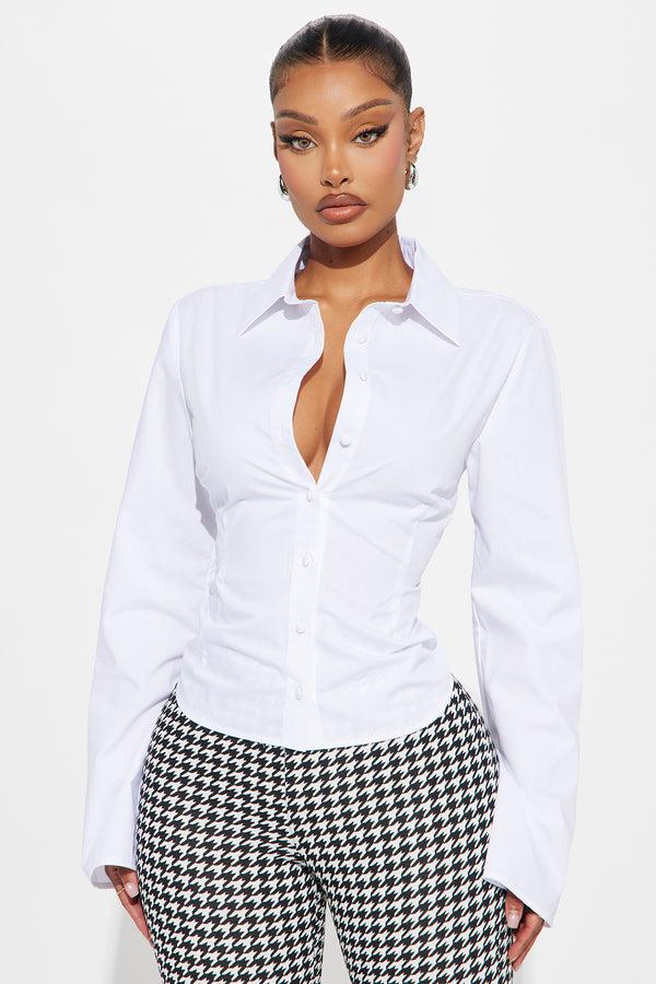 Fashion Nova Morgan Poplin Shirt - White