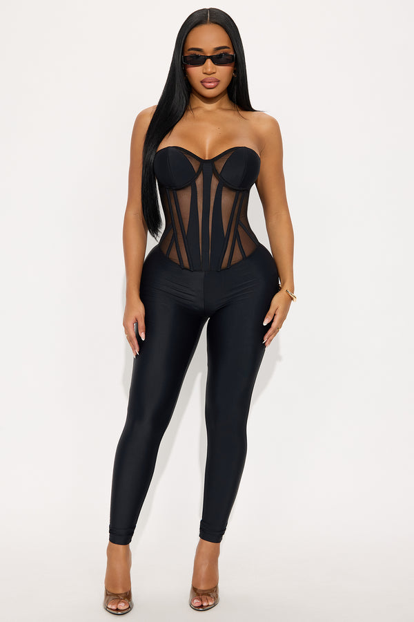 Fashion Nova Muse Corset Waist Jumpsuit - Black