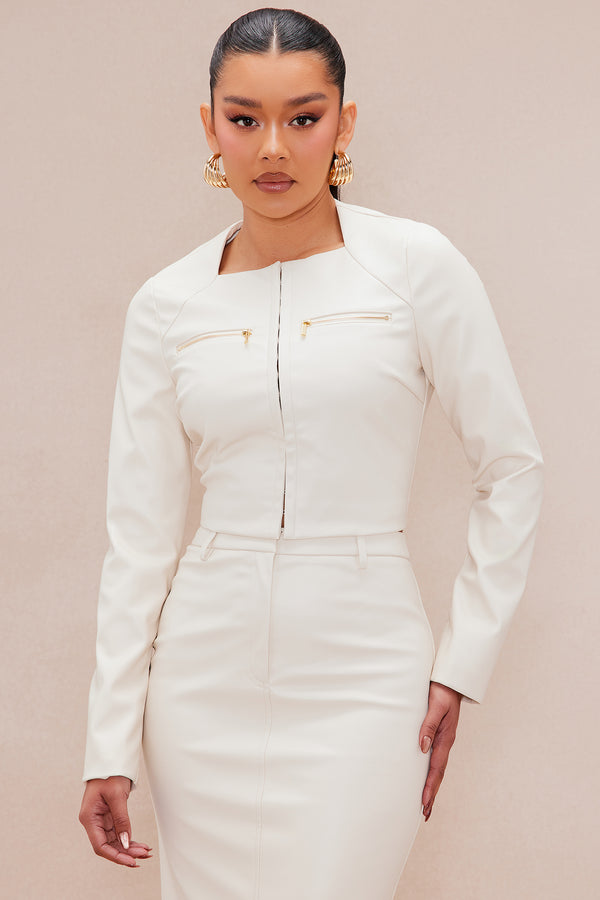 Fashion Nova Nelly Faux Leather Top - Cream