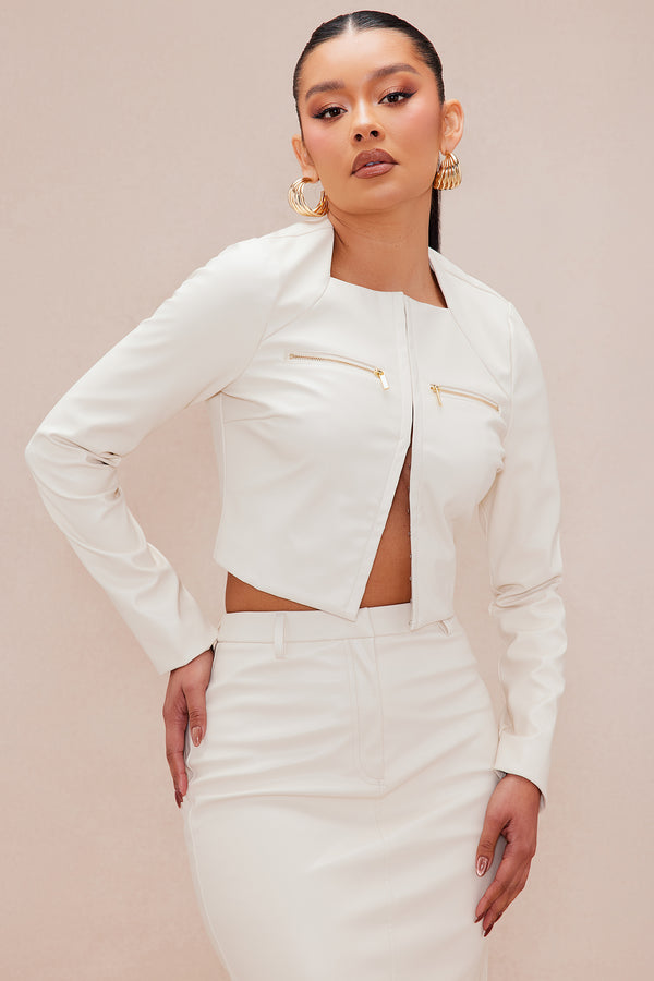 Fashion Nova Nelly Faux Leather Top - Cream