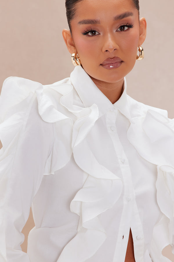 Fashion Nova Nicky Ruffle Shirt - White