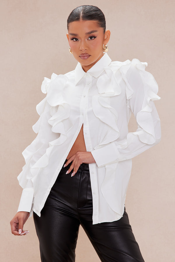 Fashion Nova Nicky Ruffle Shirt - White