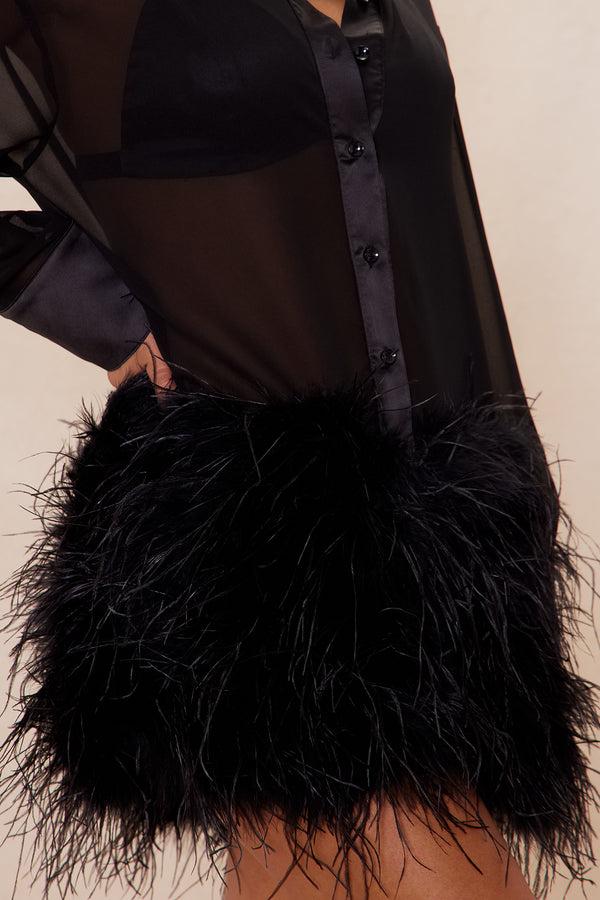 Fashion Nova Nyomi Feather Sheer Mini Dress - Black