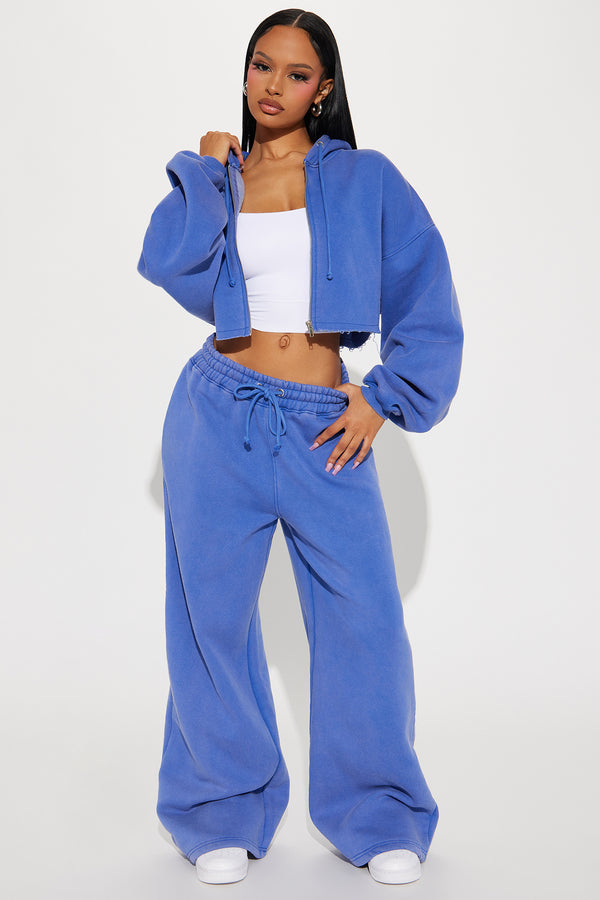 Fashion Nova On The Go Fleece Pant Set - Blue